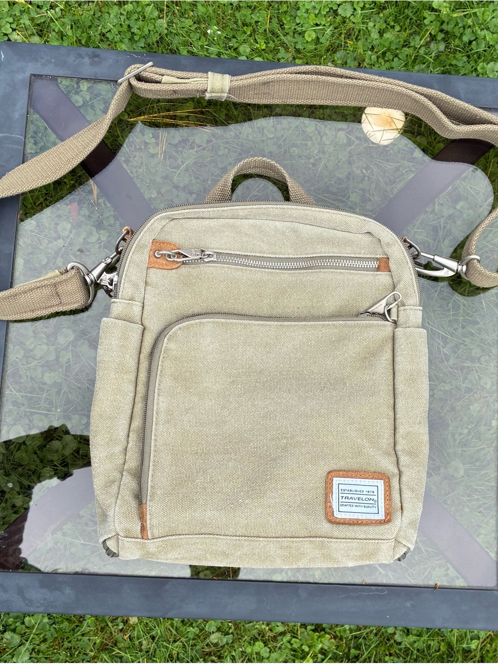 Travelon Olive-Tan Canvas Messenger Crossbody Bag